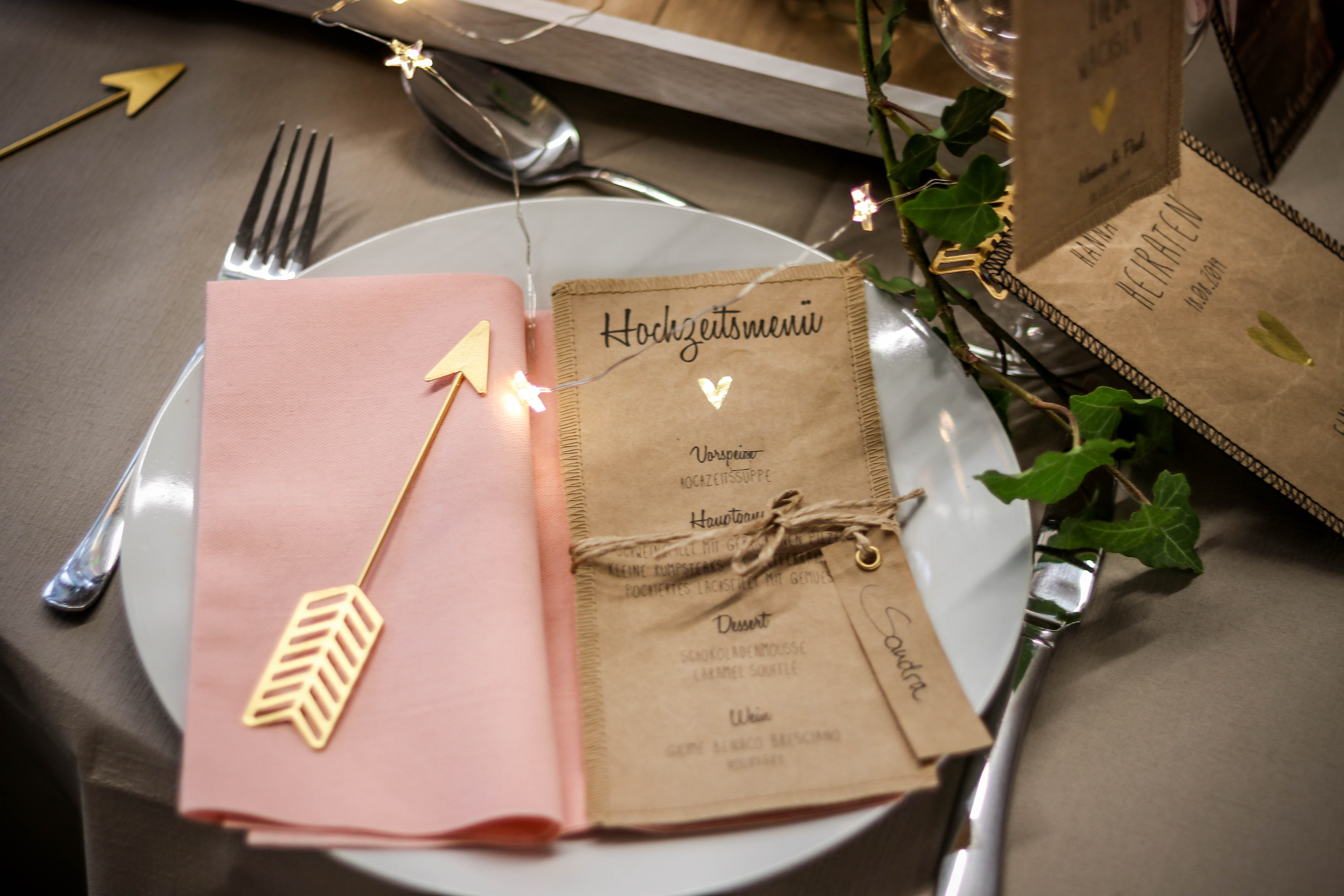 Hochzeitspapeterie Tischdeko, Dekomaterial Hof Packwa